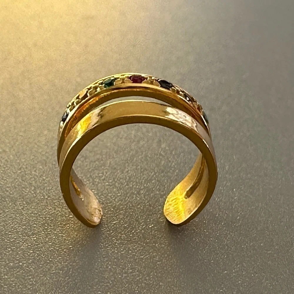 14K Gold Vermeil Multicolor Rainbow Ear Cuff Earring